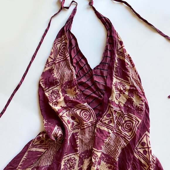 Sunchild Classic Silk Dress One Size Purple Batik Print Boho Halter Maxi Dress - Picture 4 of 9
